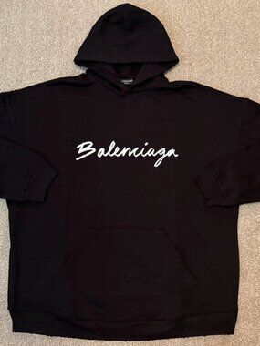 Balenciaga Script Logo Oversized Popover Hoodie black white sz 2 / S